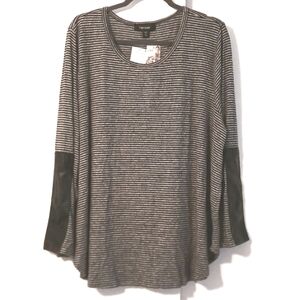 Karen Kane L/S Stripe T-Shirt with Faux Leather Accent on Sleeves Size 3X (NWT)